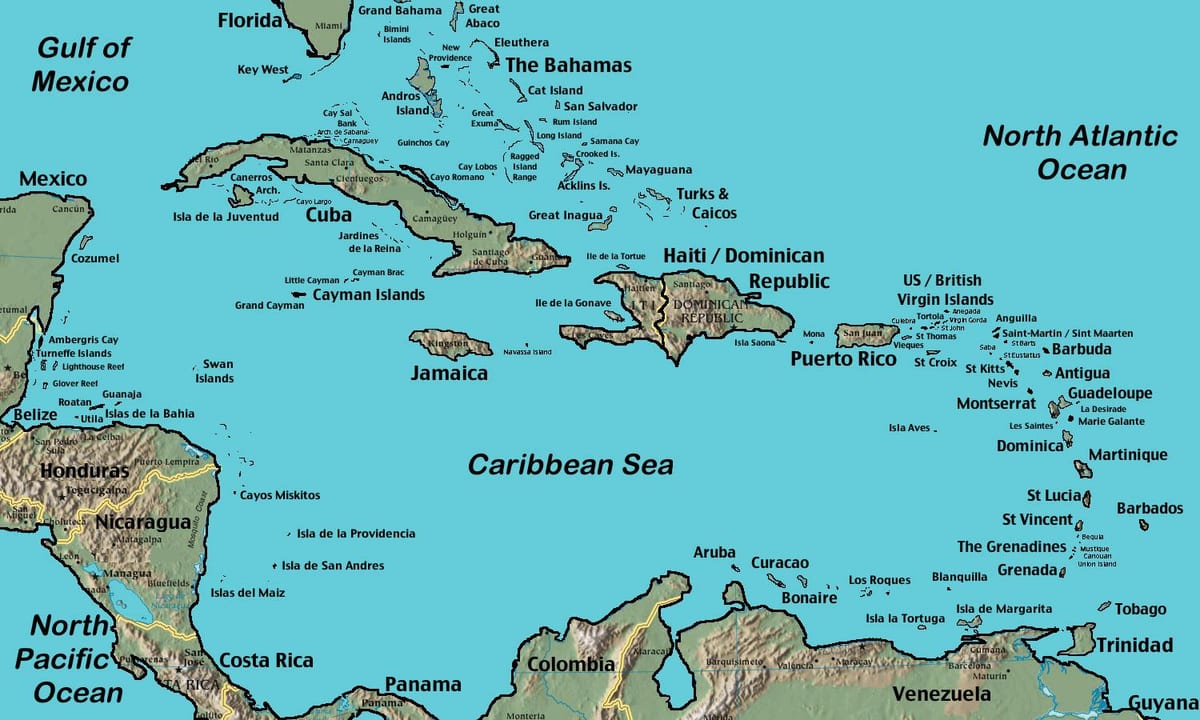 Kaart van Belize karibiese eilande