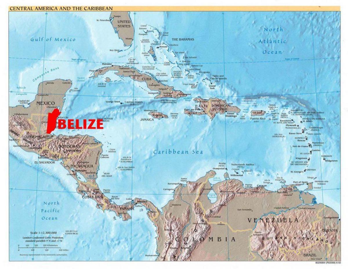 Kaart van Belize sentraal-amerika