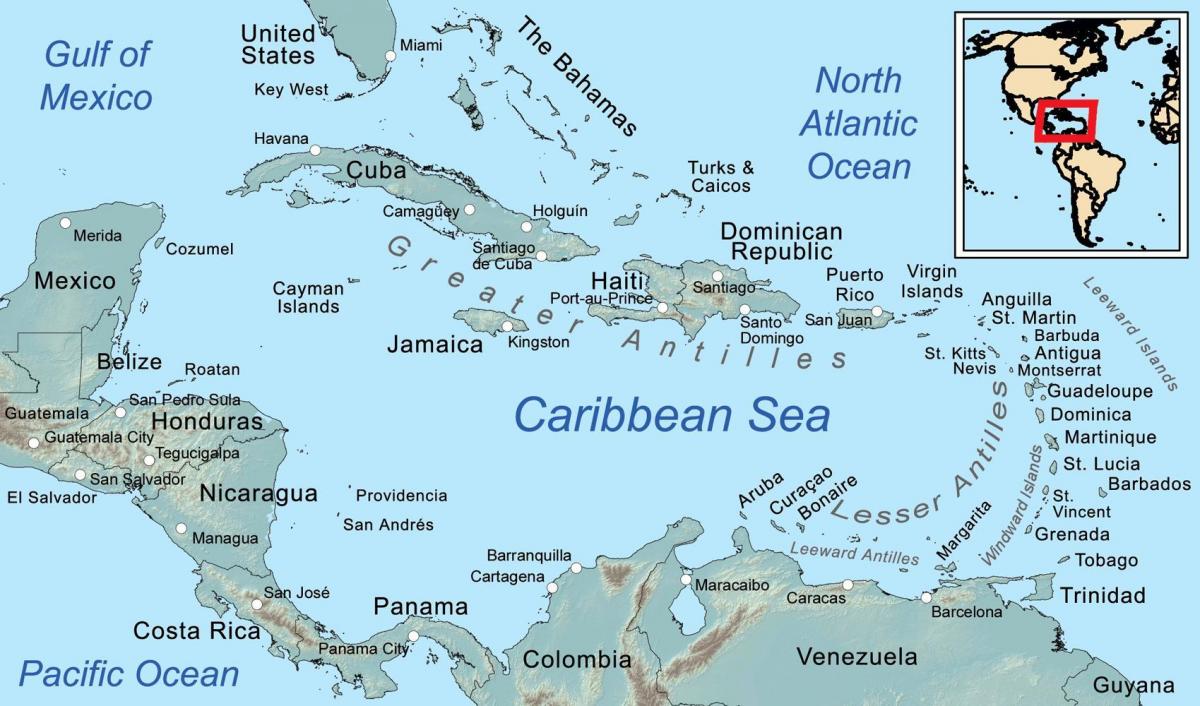 kaart van Belize en omliggende eilande