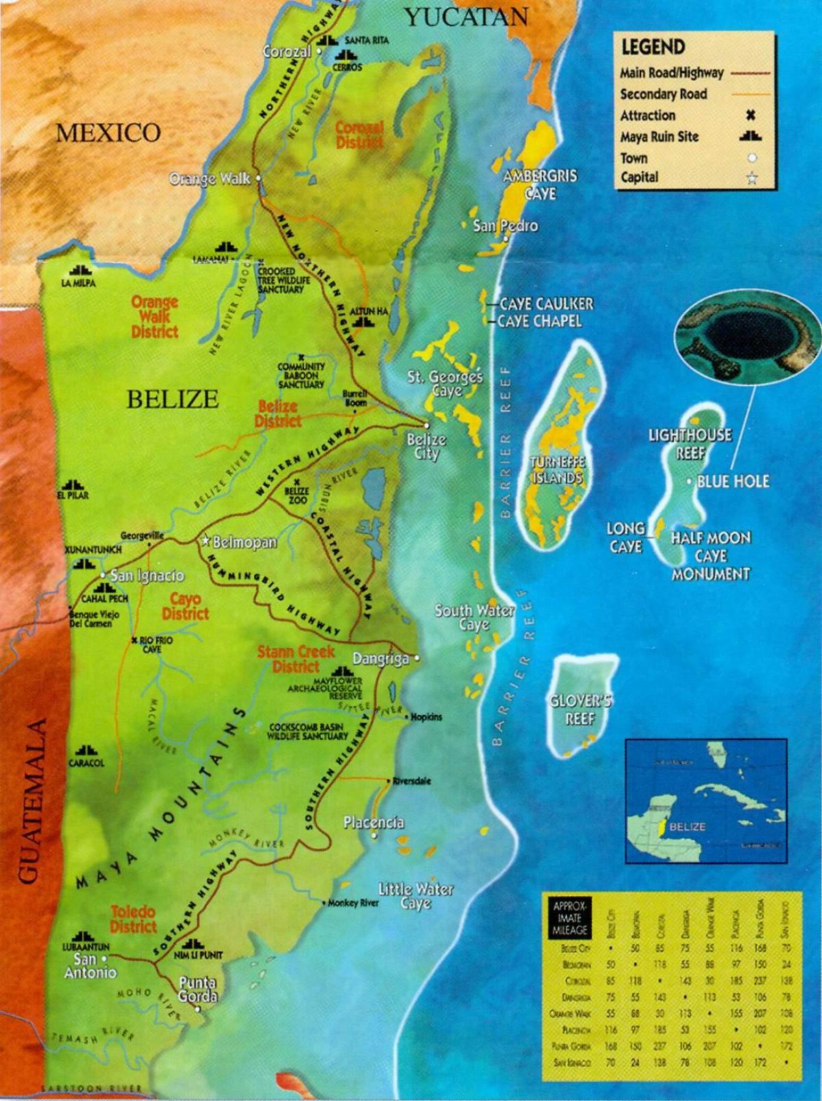 Belize ruïnes kaart