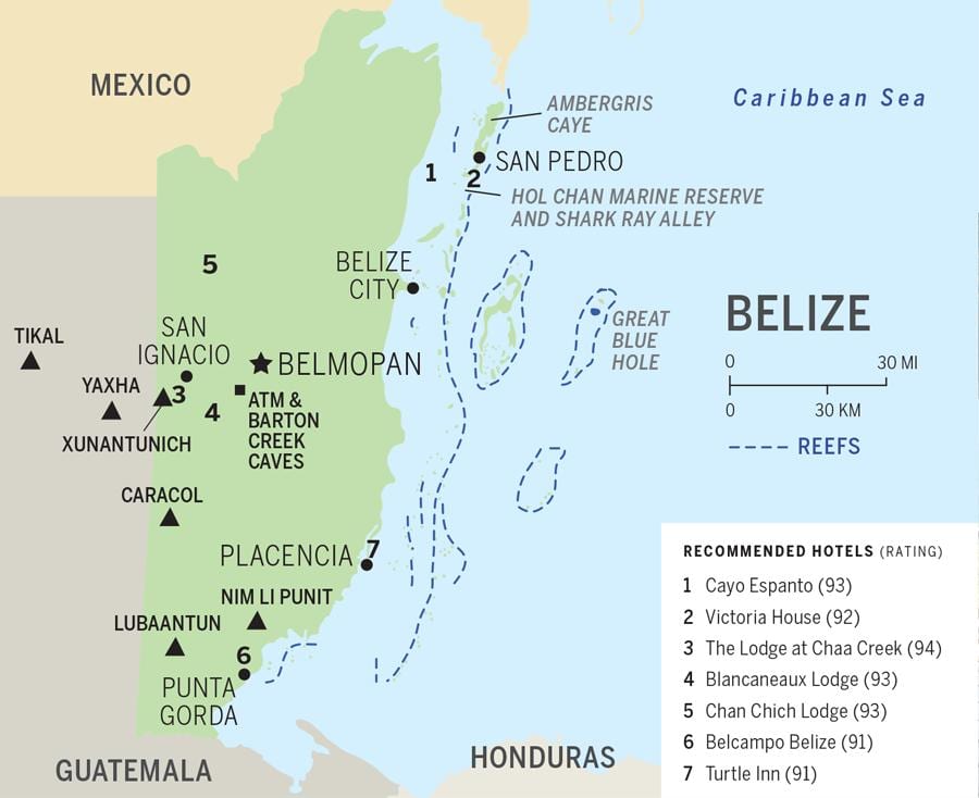 Kaart van Belize strande