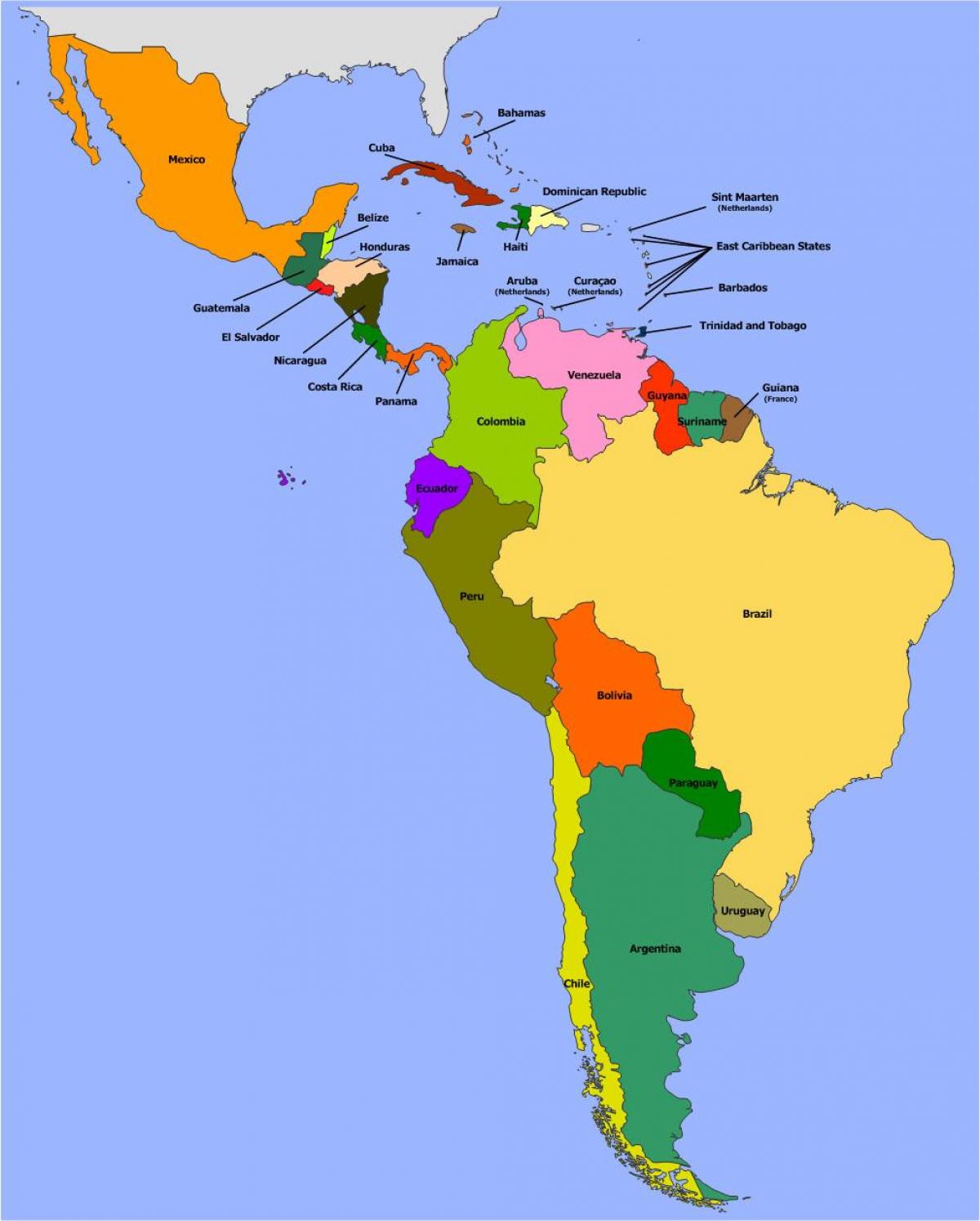 Kaart van Belize suid-amerika