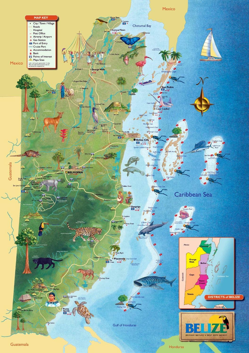 Kaart van Belize watervalle 