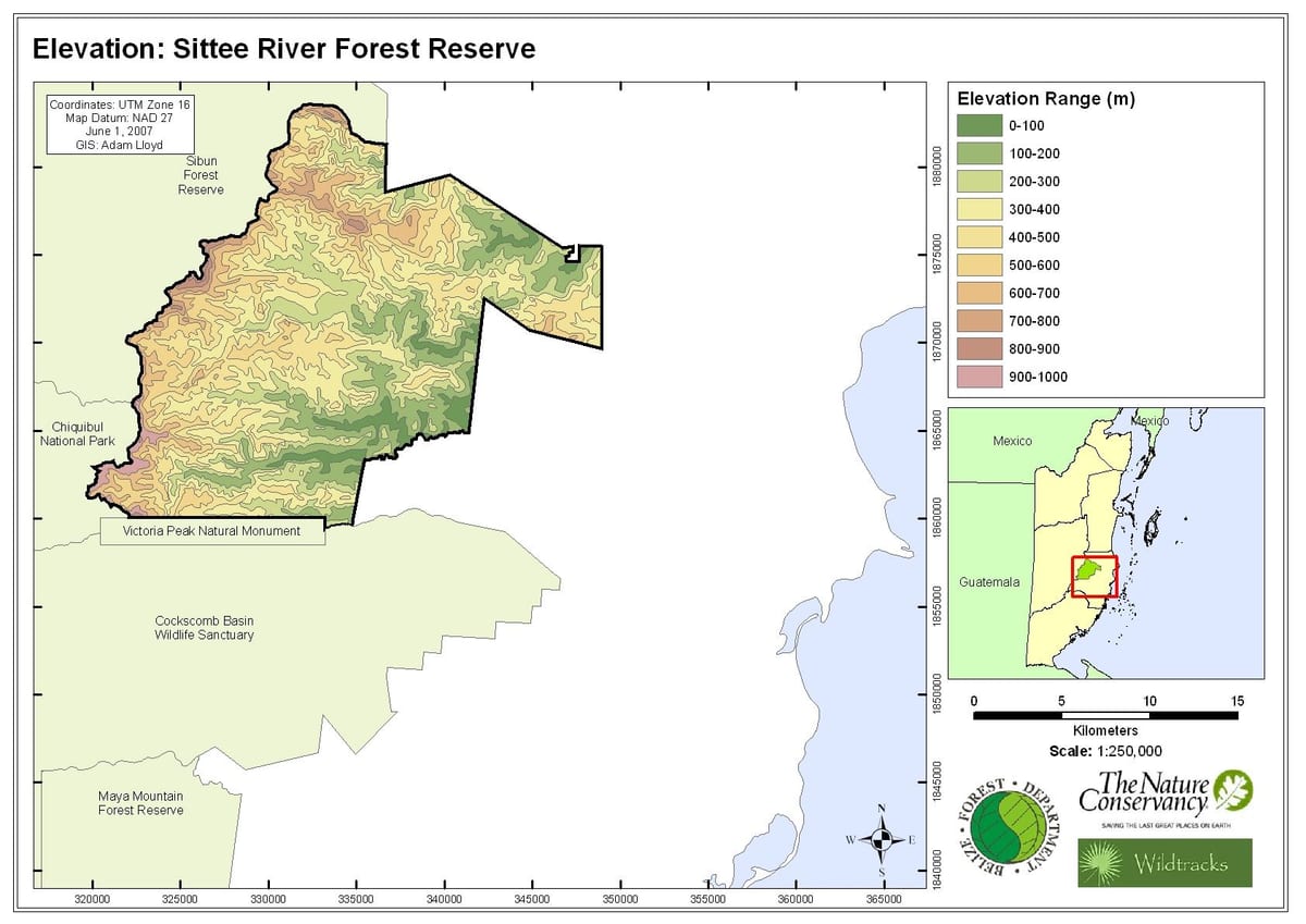 Kaart van sittee rivier Belize