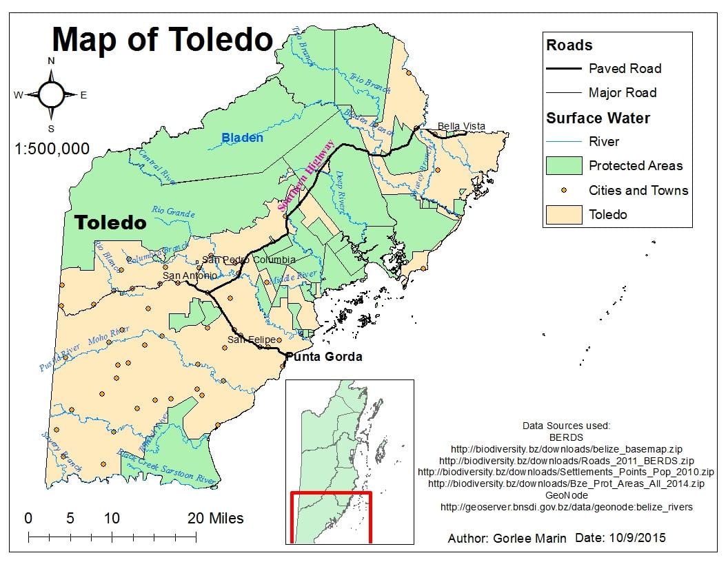 kaart van toledo distrik Belize
