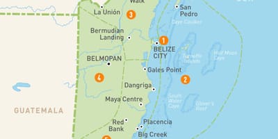 Kaart van Belize en omliggende lande