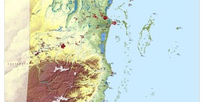 Kaart van die topografiese Belize
